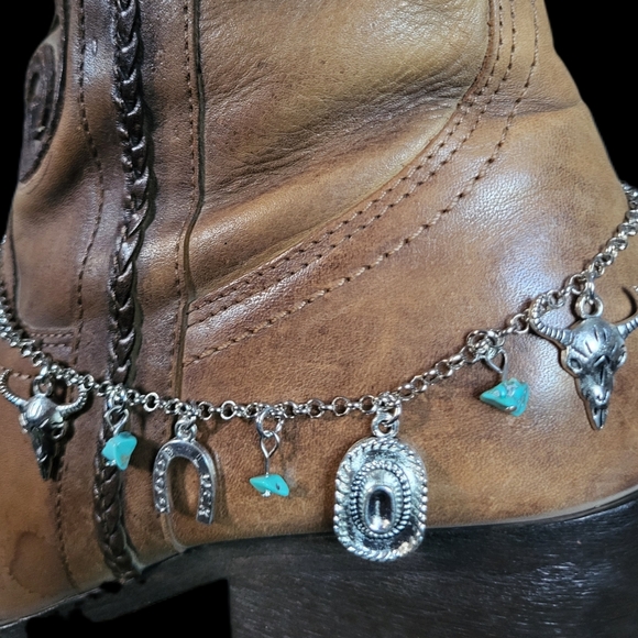 Western Cowboy Boot Chain Southwestern Boot Jewelry In Silver Western Charms - Picture 2 of 4